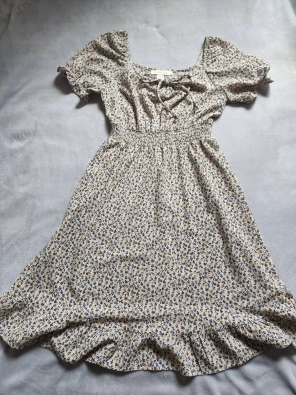 Monteau Cream Mini Dress with Blue & Tan Floral Print